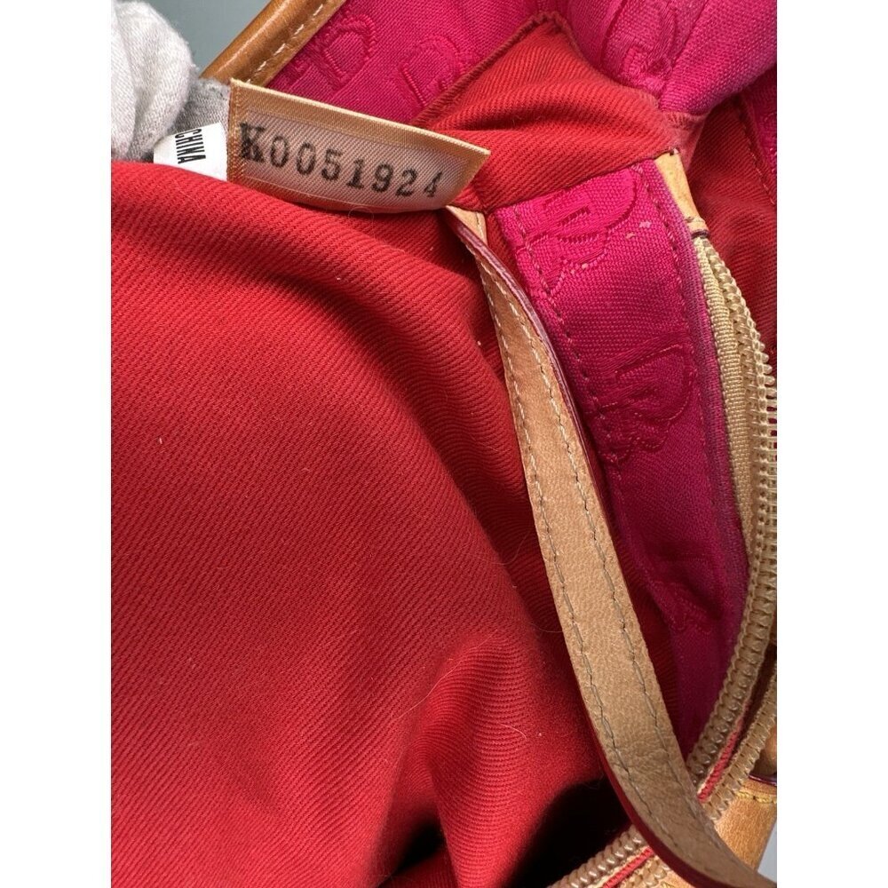 Dooney & Bourke Pink Signature Monogram Tan Leather Buckle Closure Handbag - Picture 11 of 14